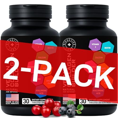 BIOACTIVE LABS Vegan Collagen Supplements - Vegan Collagen Powder Alternative with Vitamins, Minerals, Organic Fruit, Vegetable Extracts - Plant Based Builder Tablets, 2-Pack 60 Pill