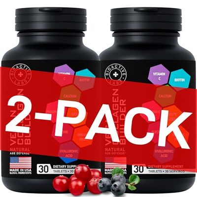 BIOACTIVE LABS Vegan Collagen Supplements - Vegan Collagen Powder Alternative with Vitamins, Minerals, Organic Fruit, Vegetable Extracts - Plant Based Builder Tablets, 2-Pack 60 Pill