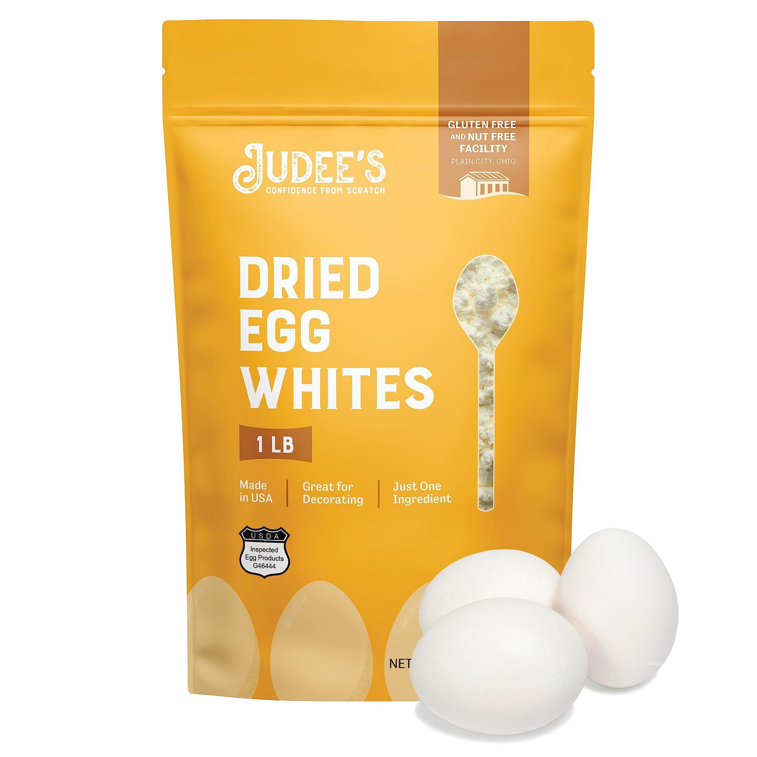 Judee s Dried Egg White Protein Powder 16 oz - Pasteurized, USDA Certified, 100 Non-GMO - Gluten-Free and Nut-Free - Just One Ingredient - Made in USA - Use in Baking - Make Whipped Egg Whites
