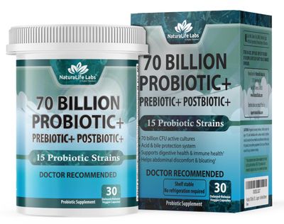 Probiotics 70 Billion CFU - 15 Probiotic strains Organic Prebiotic Postbiotic 3-in-1 Complete - Promotes Healthy Digestive Immune Function -Gas, Bloating, Constipation Support - for Men Women