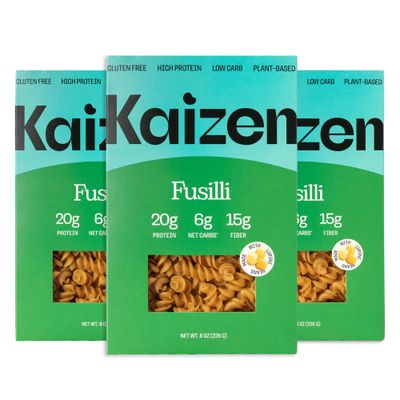 Kaizen Low Carb Keto Pasta Fusilli - High Protein (20g), Gluten-Free, Keto-Friendly (6g Net), Plant-Based Lupini Noodles made wHigh Fiber Lupin Flour - 8 ounces (Pack of 3)