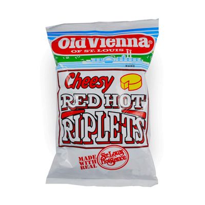 Old Vienna of St. Louis CHEESY Red Hot Riplets Hot BBQ Flavored Potato Chips Flavored with St. Louis Style Hot Sauce 2.5oz Bag(3 Pack)