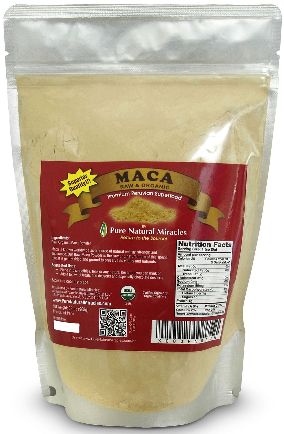 Organic Peruvian Maca Root Powder (16 oz) - Raw Nutrient-Dense Adaptogenic Superfood - Supports Energy, Hormonal Balance Endurance - Non-GMO, Gluten-Free Vegan Wellness Booster