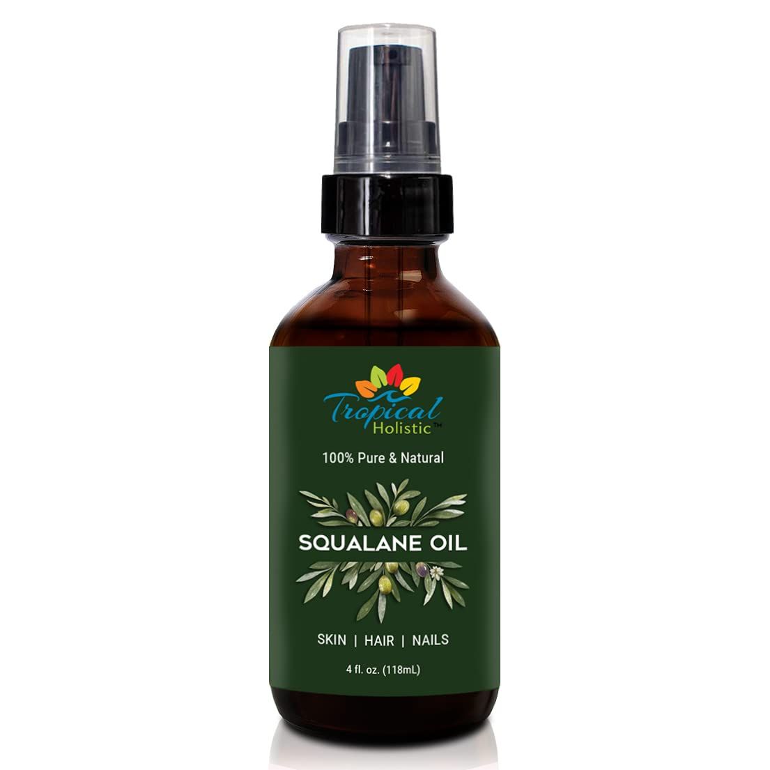 Tropical Holistic 100 Squalane Oil - Pure Plant Derived Vegan All Body Moisturizing Serum (4oz 118mL) - Ideal Squalane Oil for Face, Body, Hair Nails