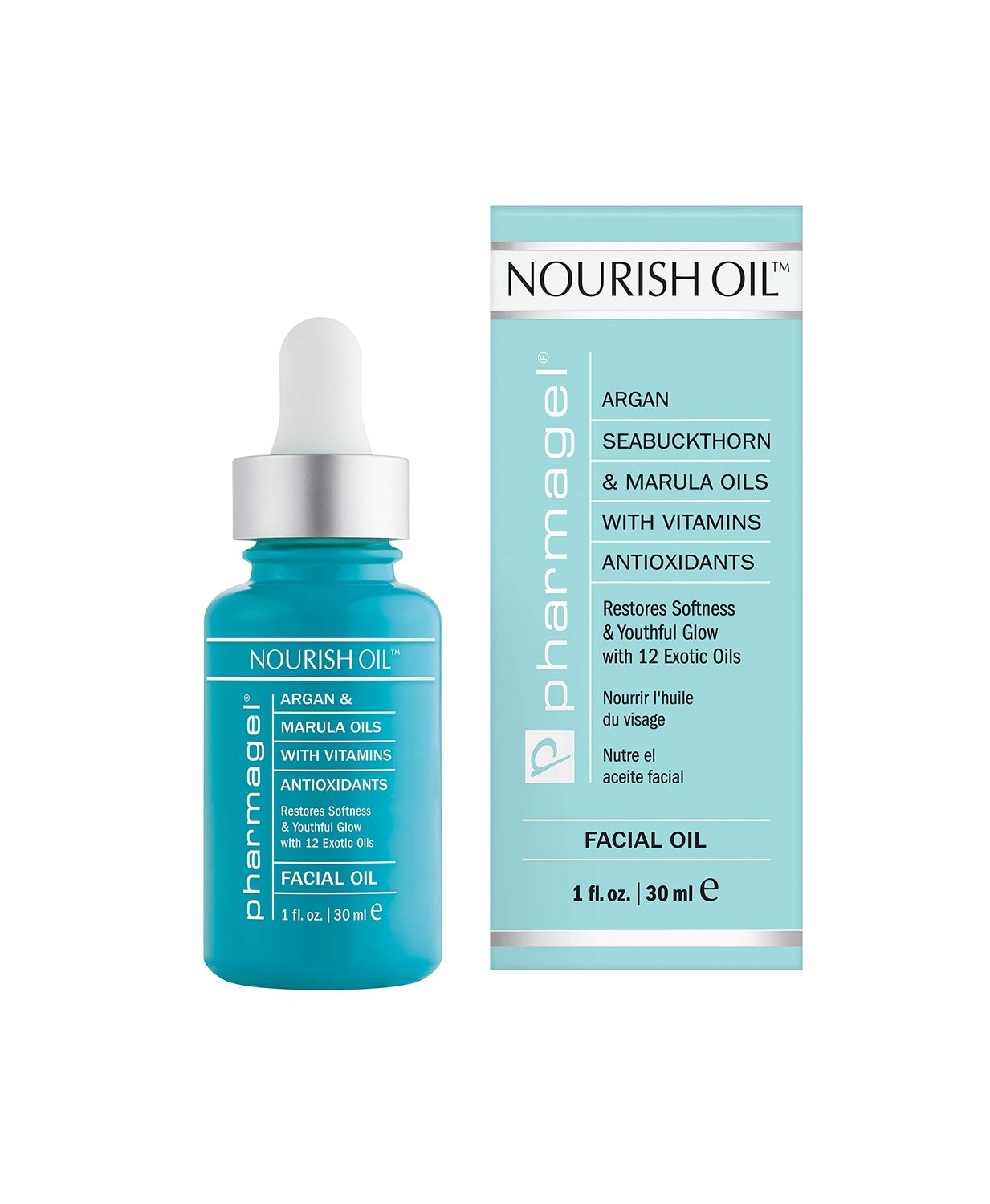 Pharmagel Nourish Facial Oil Anti Aging Face Oil with 12 Exotic Oils including Avocado and Rosemary Seed Dry Skin Relief 1.0 fl. oz.