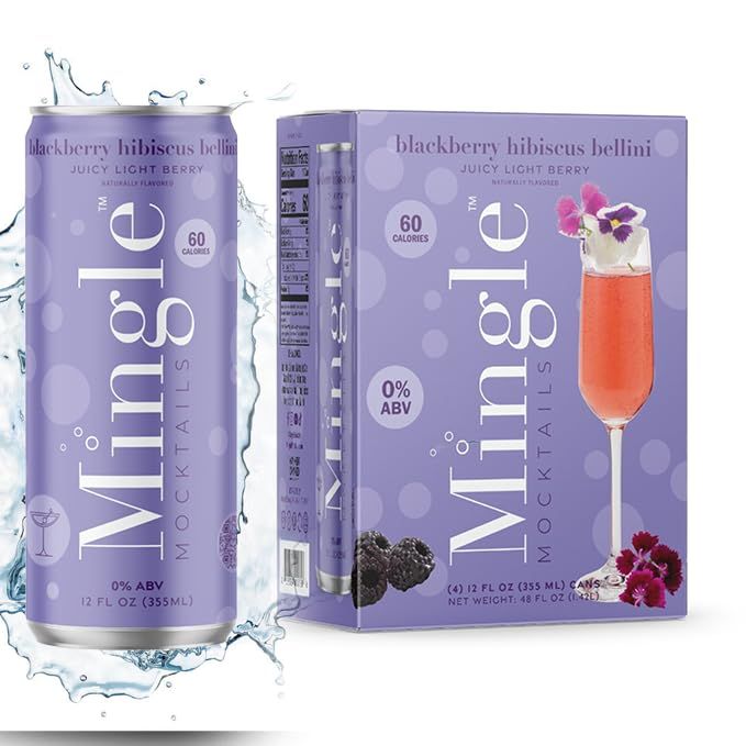Mingle Mocktails Blackberry Hibiscus Bellini, Premium Non-Alcoholic Drinks, Pre-Mixed Drinks, Healthy Alternatives, Canned Mocktails, 12 fl. oz. Cans, Pack of 12