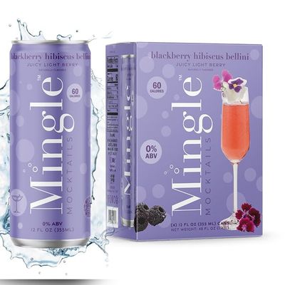 Mingle Mocktails Blackberry Hibiscus Bellini, Premium Non-Alcoholic Drinks, Pre-Mixed Drinks, Healthy Alternatives, Canned Mocktails, 12 fl. oz. Cans, Pack of 12