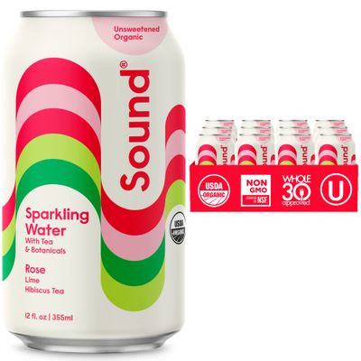 Sound Sparkling Water - Rose wLime Hibiscus Tea. Organic. Zero Calories. Zero Sugar. Non-GMO. Clean Seltzer Water. 12 Fl oz (Pack of 12)