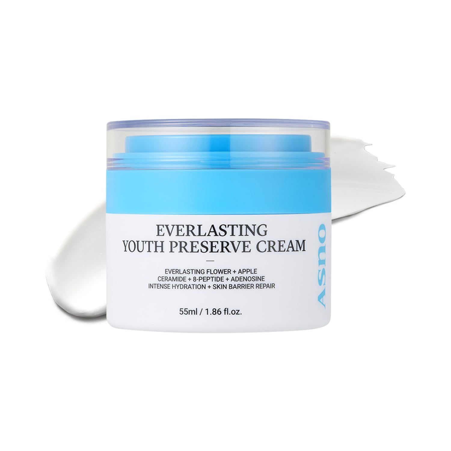 ASNO Everlasting Youth Preserve Cream 55ml, Skin Barrier Repairing, Wrinkle Improving, Long-lasting Hydartion, Dry Sensitive Skin, Everlasting Flower Ceramide Apple 8-Peptide, Korean Skin Care