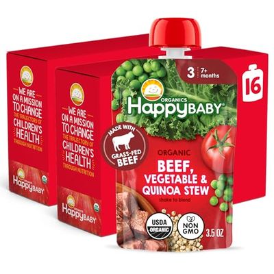 Happy Baby Organics Savory Blends Stage 3 Baby Food Puree, Grass-Fed Beef, Market Vegetables Quinoa Stew, 3.5 Ounce (Pack of 16)