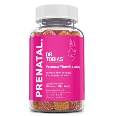 Dr. Tobias Prenatal Vitamin Gummy, Iron Free Prenatal Vitamins with DHA and Folic Acid, Niacin, Biotin, B6, B12, Includes Fish Oil, for Pre Postnatal Support, 60 Gummies, 30 Servings