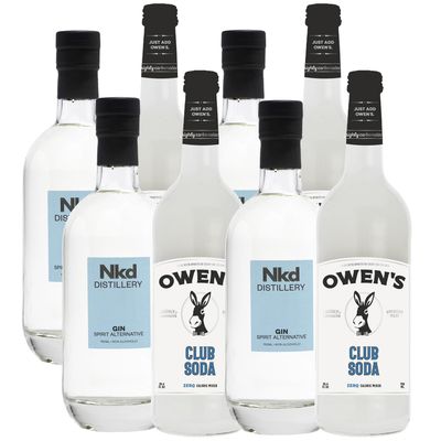 Nkd Distillery Gin Alternative Premium Non-Alcoholic Spirit 750 ML Bottles w Owen s Mixers Club Soda 750 ML Bottles - Perfect for Mocktails - Made in USA