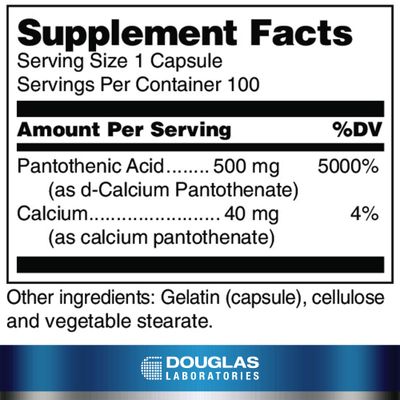 Douglas Laboratories Pantothenic Acid 500 mg Vitamin B5 to Support Cellular Energy Production and Metabolism 100 Capsules