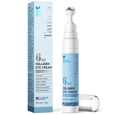 Tantea Under Eye Cream Anti-Aging 6 in 1 Collagen Anti-Wrinkle Eye Cream - Peptides, Bakuchiol, Centella - Wrinkles Fine Lines Dark Circles Puffiness Natural Retinol Alternative, 0.68 fl.Oz