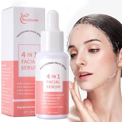 Beautyturess 4 In 1 Face Serum, Facial Essense with Hyaluronic Acid Vitamin E Vitamin C Niacinamide, 1.01fl.oz30ml, Hydrating Brighten Skin, Hypoallergenic