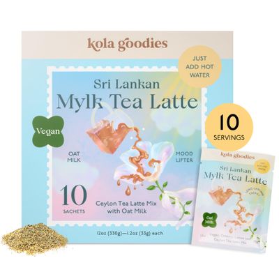 Kola Goodies - Oat Milk Tea Latte - Vegan - Mood Lifter wLow Caffeine - Made with Loose Leaf Ceylon Tea, Oat Milk Powder, Monk Fruit Sweetener Raw Coconut Sugar - Ready in 3 Minutes - 10 Sachets