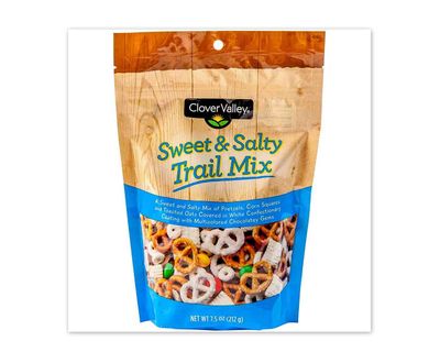 Clover Valley Sweet Salty Snacking Trail Mix - Re-Sealable Bag 7.5 oz - comes with Sweet Yogurt Covered Salty Pretzels, Zesty Corn Pieces, White Chocolate Oat Cereal Pieces, and Chocolate Coated Candy