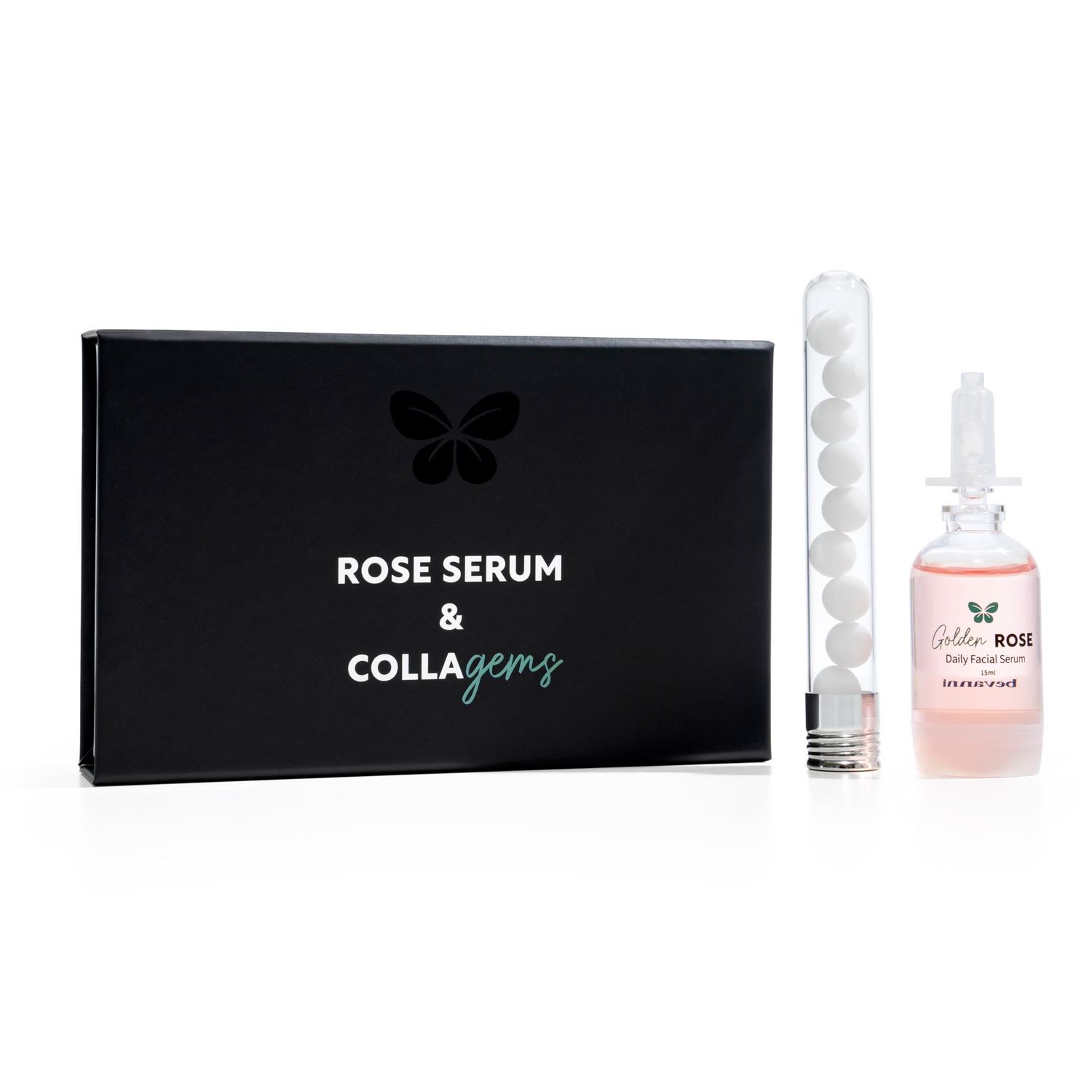 Bevanni Golden ROSE Serum CollaGEMS - Pure Rose Essential Oil with Colloidal Gold, Hyaluronic Acid Vitamin C Collagen Balls - Daily Face Routine for Anti-aging, Firming, Restore Brighten Skin