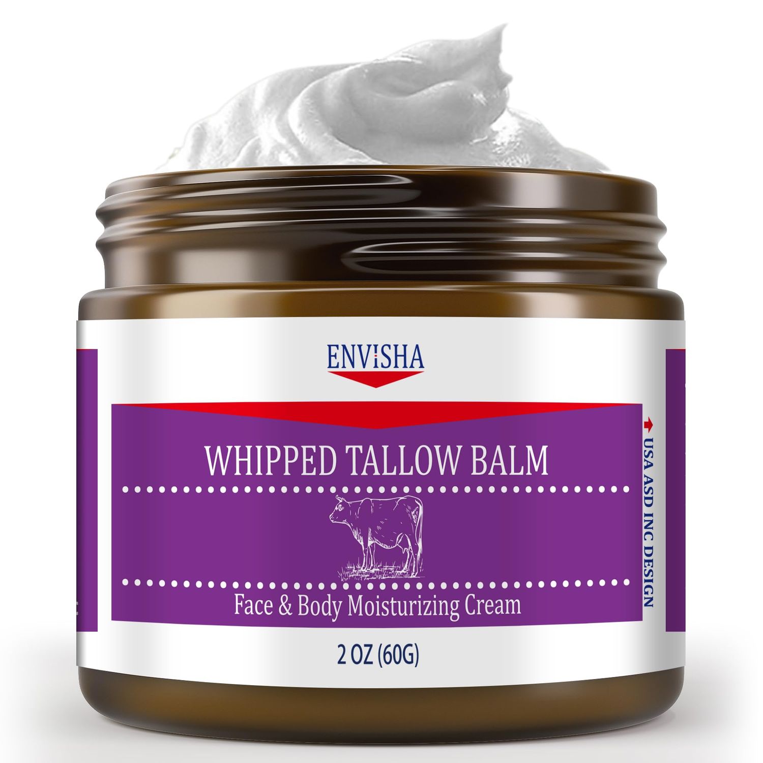 ENVISHA Handmade Whipped Tallow Cream - for Face and Body, Nourishing and Hydrating Skin, 100 Organic Grass-Fed Tallow, All Natural Daily Skin Care - 2 oz