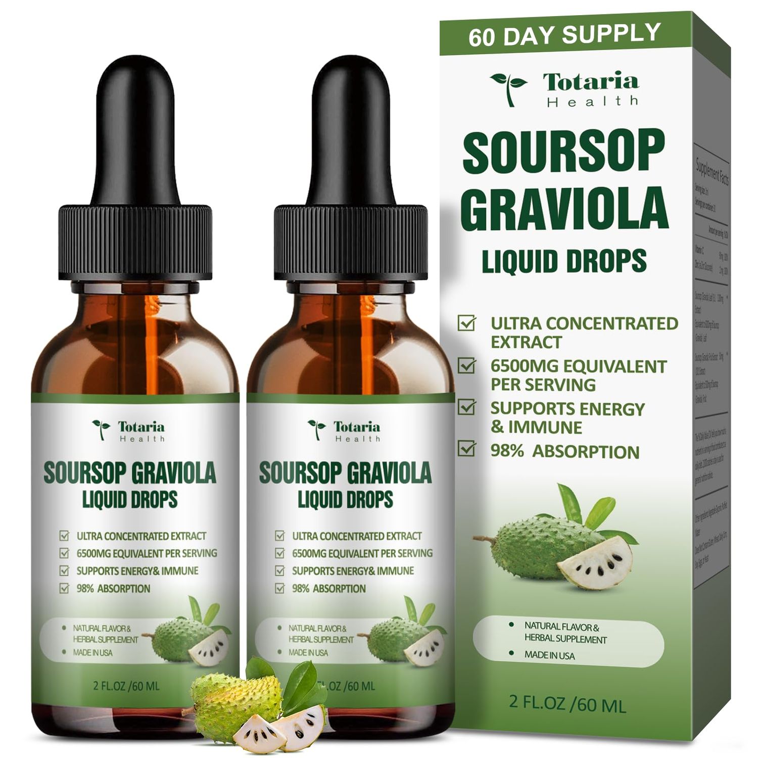 (2 Packs) Pure Soursop Graviola Liquid Drop Support Digestive Skin Health, Sleep Antioxidant - Guanabana Oil Leaf Exact Soursop Bitters Liquid Drops, Natural Flavor, Non-GMO, Vegan