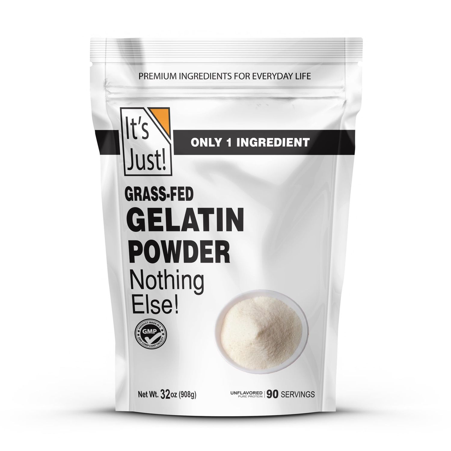 It&#39;s Just - Beef Gelatin Powder (32oz) Unflavored, Grass-Fed, Non-GMO, Perfect for Gummies, Keto Friendy Baking, Type I III Collagen, Pure Protein, 2lbs