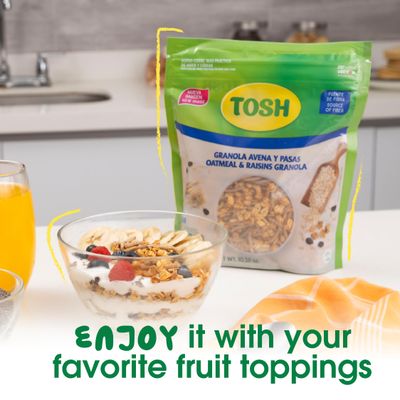 Tosh, Granola with Oatmeal Raisins, Cholesterol-Free, 10.5 Ounce, Pack of 1.