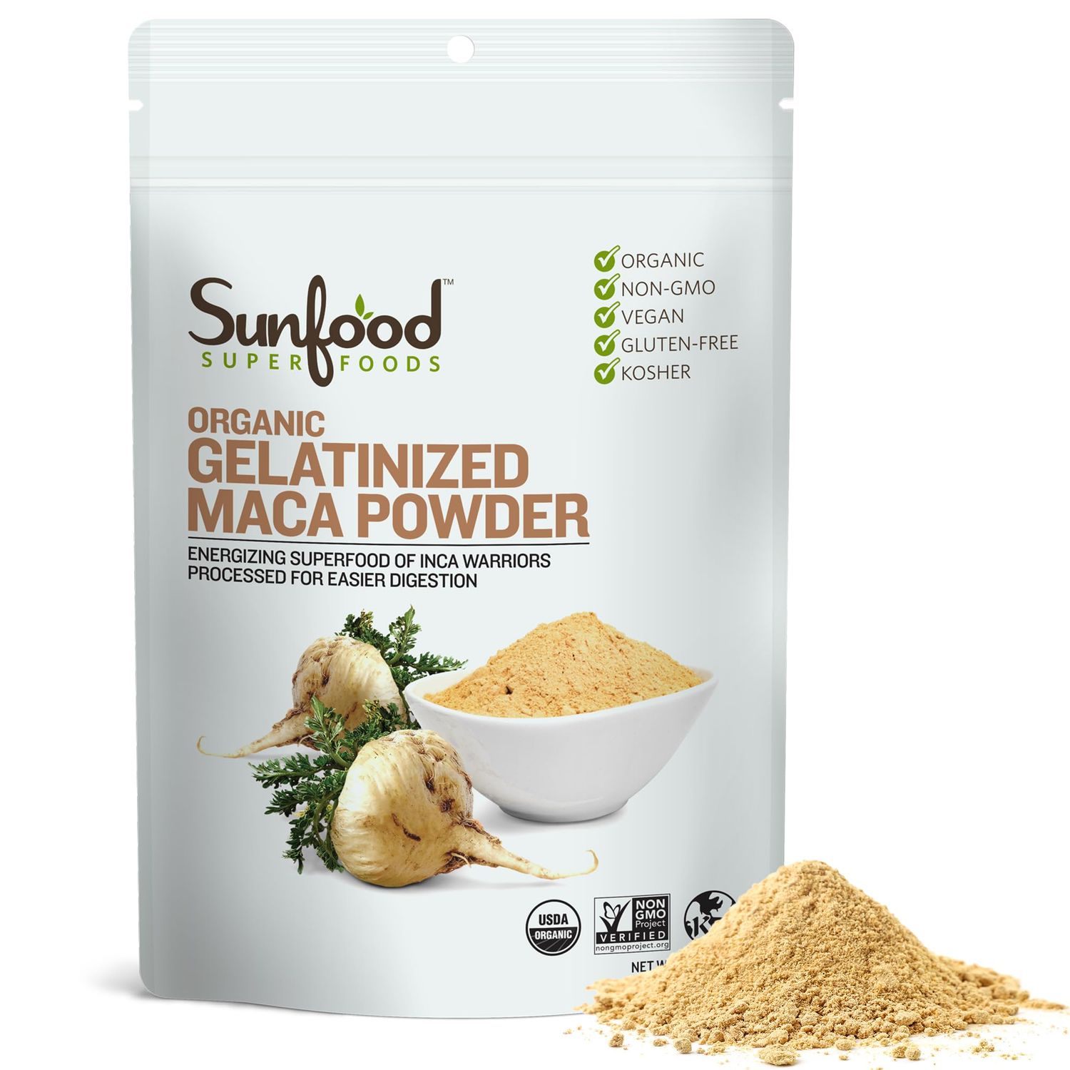 Sunfood Superfoods Gelatinized Maca Powder Organic 8 oz Bag