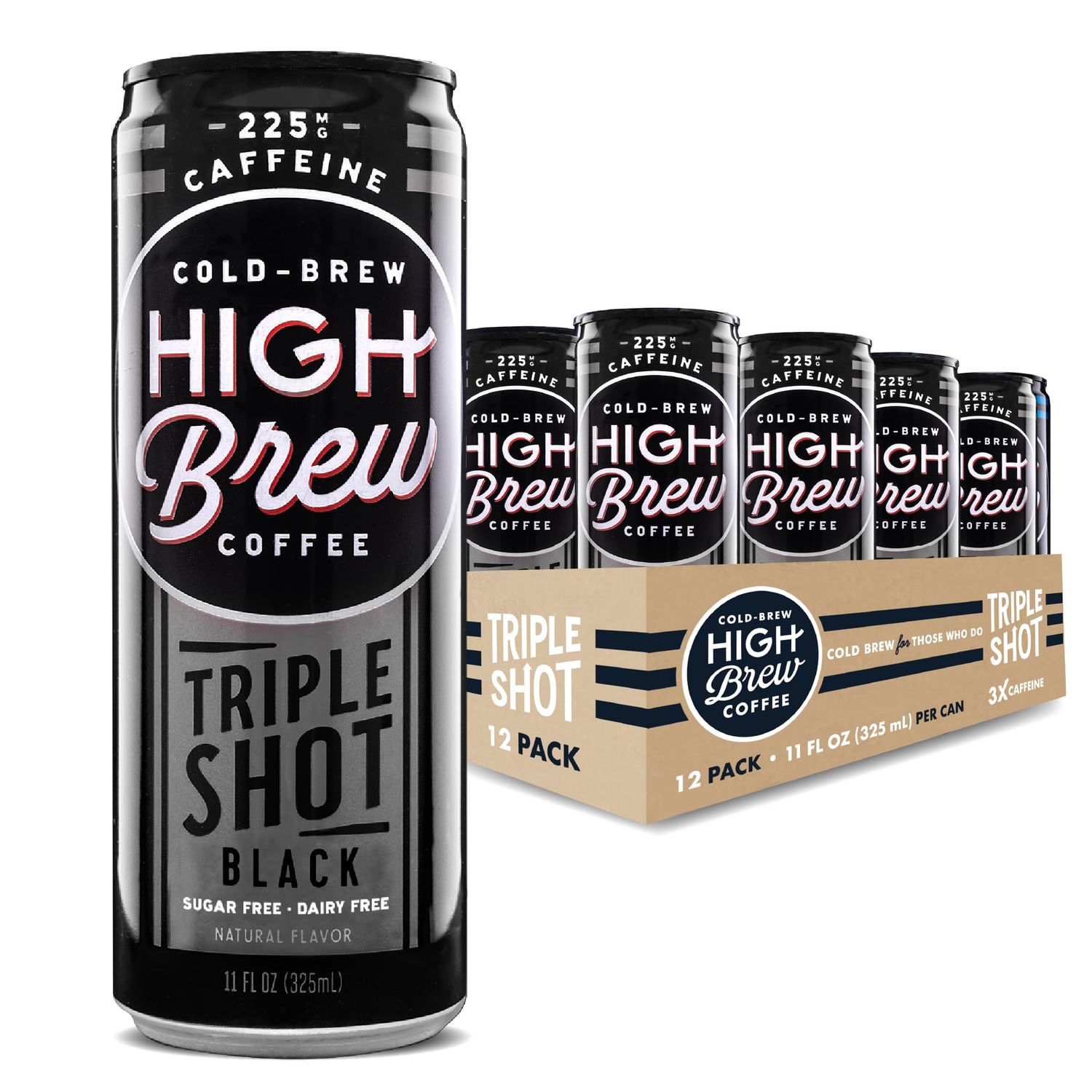 High Brew Coffee, Triple Shot Black, Cold Brew Coffee, Sugar-Free, Dairy-Free, 11 Fl Oz, Ready-To-Drink (Pack of 12)