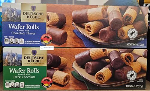 Deutsche Kuche Wafer Rolls Coated with Chocolate Flavor Dark Chocolate 4.41oz 125g (Two Boxes)