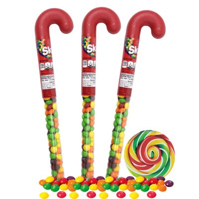 Filled Plastic Candy Canes for Christmas Stocking Stuffers, Original Chewy, Fruity, Multi Colored Candies, 2.6 Ounces, Pack of 3