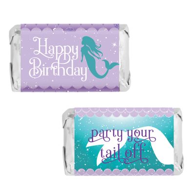 DISTINCTIVS Mermaid Birthday Mini Chocolate Candy Bar Wrappers, Party Favor Stickers - 45 Stickers
