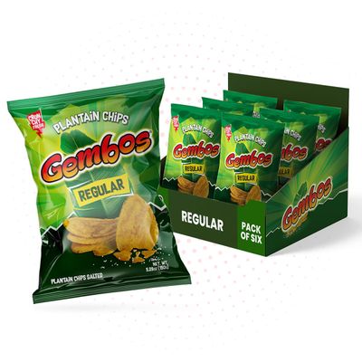 Gembos Plantain Chips Salty Snack Pack - Delicious Vegan Chips for Healthy Snacking, Perfect for Groceries and Snack Foods - Enjoy Crispy, Flavorful Plantain Snack Anytime - Size 5.29 Oz, 6-Pack