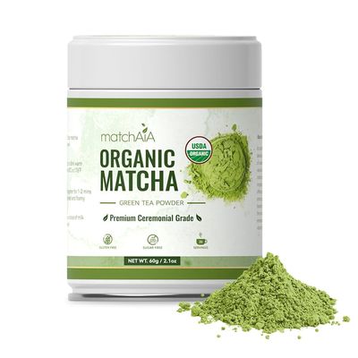 MatchAiA Premium Ceremonial Grade, USDA-Certified Organic Matcha, 100 Pure Green Tea Powder, First Spring Harvest, Sugar Free, Gluten Free (60g 2.1oz Tin Can)