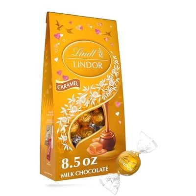 Lindt LINDOR Valentine&#39;s Caramel Milk Chocolate Candy Truffles, 8.5 oz. Bag