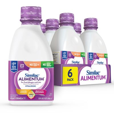 Similac Alimentum With 2&#39;-FL HMO Hypoallergenic Infant Formula, for Food Allergies and Colic Due to Protein Sensitivity, Ready-to-Feed Baby Formula, 32-fl-oz Bottle, Pack of 6