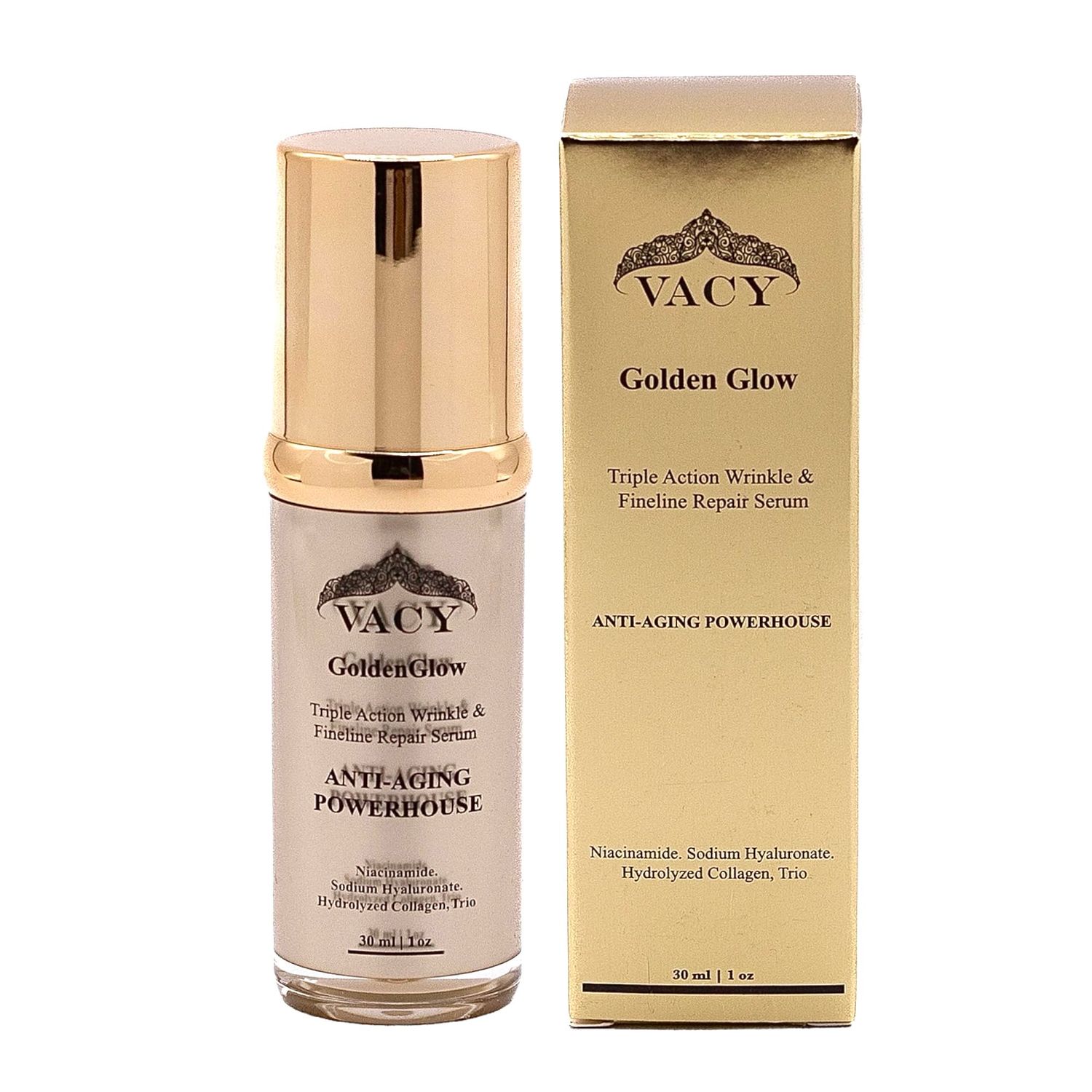 VACY Triple Action Wrinkle and Fine Line Repair Serum -Niacinamide, Hydrolyzed Collagen. Sodium Hyaluronate. Fast Absorbing Anti-Aging Formula 1oz