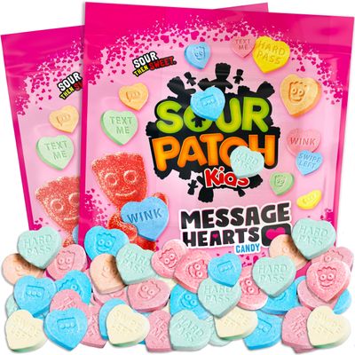 Valentine&#39;s Conversation Hearts Candy, Bulk 26 oz, SourPatchKids Fruity Mini Conversation Heart Shaped Candies Kids Messages, Pastel Valentine&#39;s Candy Hearts, Friendship and Classroom Exchange