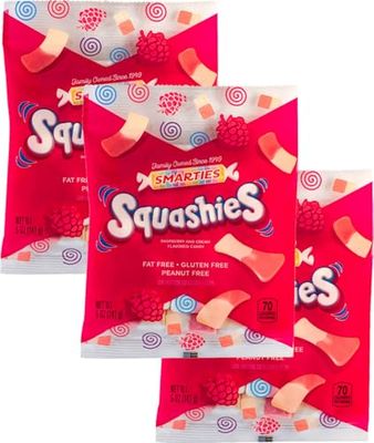 Squashies, 5 Ounce Bag Each (3 Pack, 15 Ounces Total), Squashies Candies, Marshmallows Gummies, Gluten Free, Raspberries Cream Flavored, Fat Free Candy, Peanut Free Candy