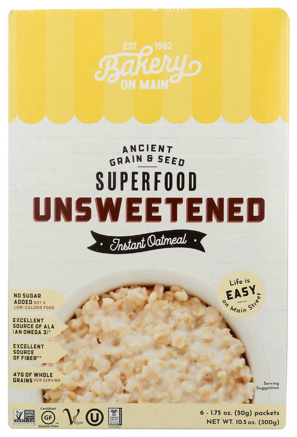 Bakery On Main, Gluten Free Instant Oats, Vegan Non-GMO - Unsweetened, 10.56 oz Pack of 6
