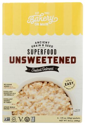 Bakery On Main, Gluten Free Instant Oats, Vegan Non-GMO - Unsweetened, 10.56 oz Pack of 6