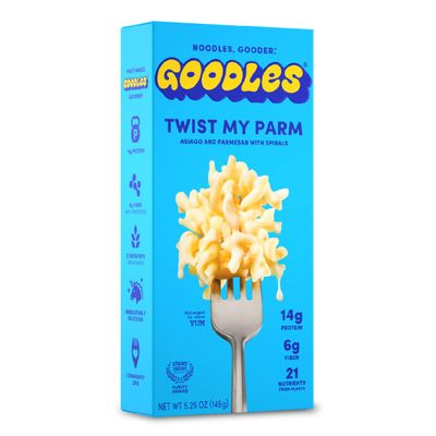Goodles Twist My Parm Asiago and Parmesan with Spirals - Nutrient Packed with Real Cheese, Fiber, Protein, Prebiotics, Plants, Vegetables Non-GMO, Organic Ingredients [Twist My Parm, 6 oz. 1 Pack]