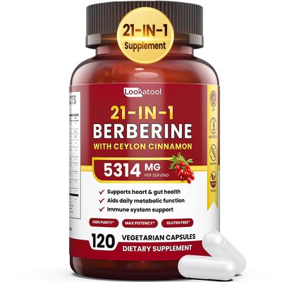 Lookatool 21-in-1 Berberine Supplement with Ceylon Cinnamon - 1500mg Organic Berberine HCL Phytosome, 5X Higher Absorption for Metabolism Support 100 Capsules