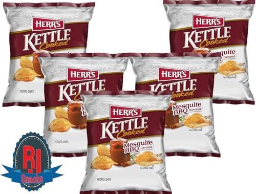 Herr&#39;s Mesquite BBQ Kettle Cooked Potato Chips, 2.5. oz.(Curated by RJ Snacks Pack of 3)