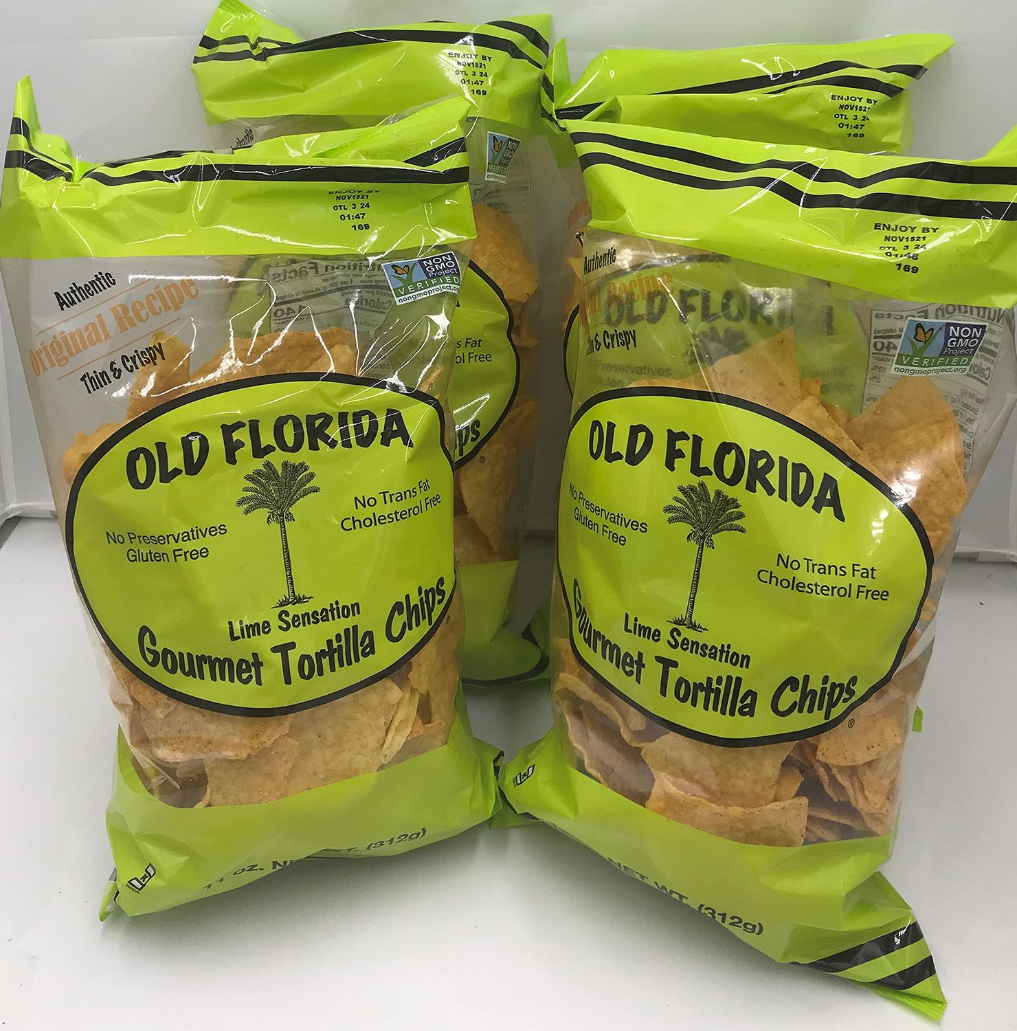 Old Florida Gourmet Lime Sensation Tortilla Chips - PACK OF FOUR (4) - Delicious Non-GMO Chip Made with No Preservatives