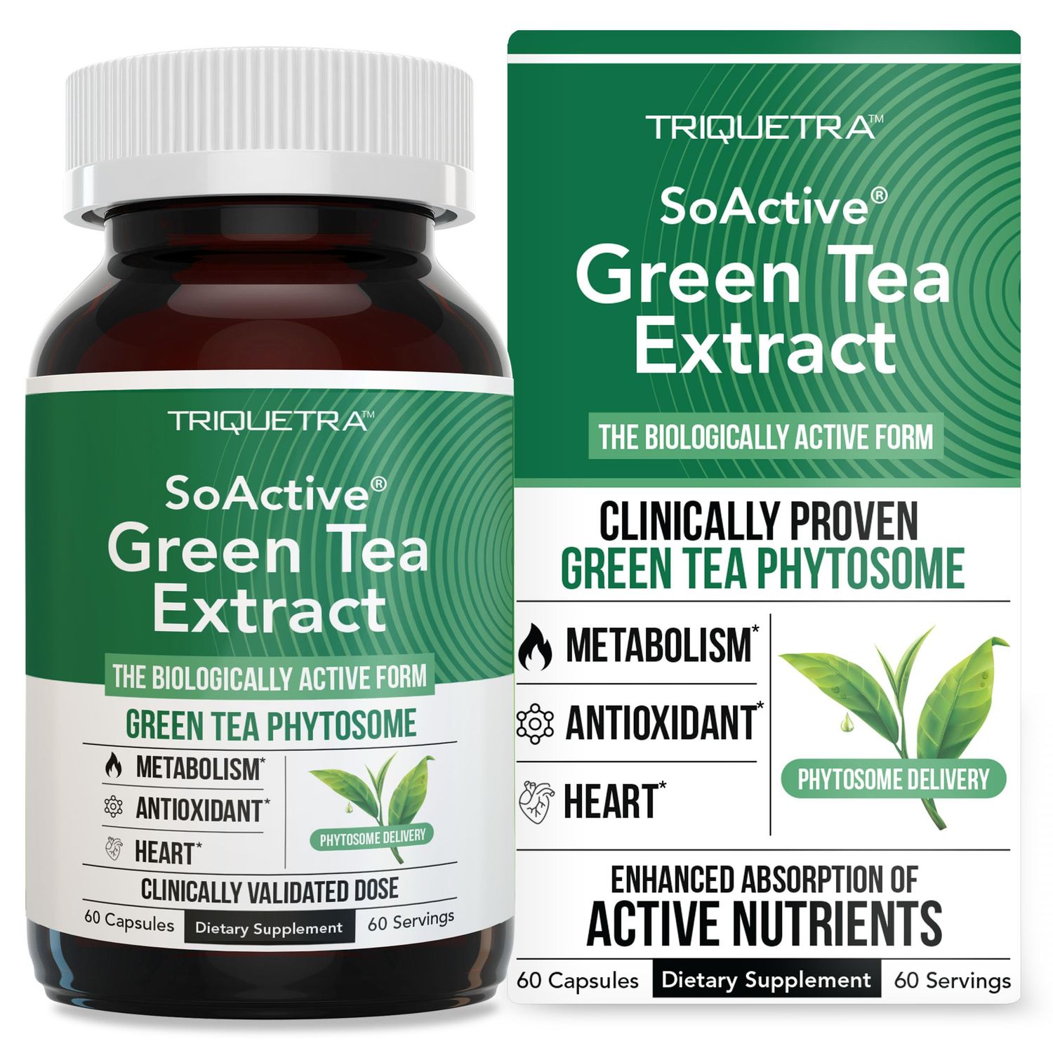 SoActive Green Tea Extract - Clinically Proven Green Tea Phytosome - 200 Better Absorption Effectiveness - Clinically Validated Dose - Supports Metabolism Weight Management - 60 Capsules