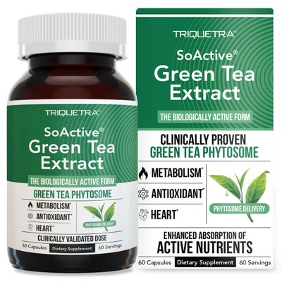 SoActive Green Tea Extract - Clinically Proven Green Tea Phytosome - 200 Better Absorption Effectiveness - Clinically Validated Dose - Supports Metabolism Weight Management - 60 Capsules