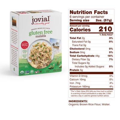 Jovial 100 Organic Gluten Free Brown Rice Mafalda - Mafalda Pasta Noodles, Healthy Pasta, Whole Grain Pasta, Organic Pasta, Gluten Free, Dairy Free, Cooks Firm, Made in Italy - 12 Oz