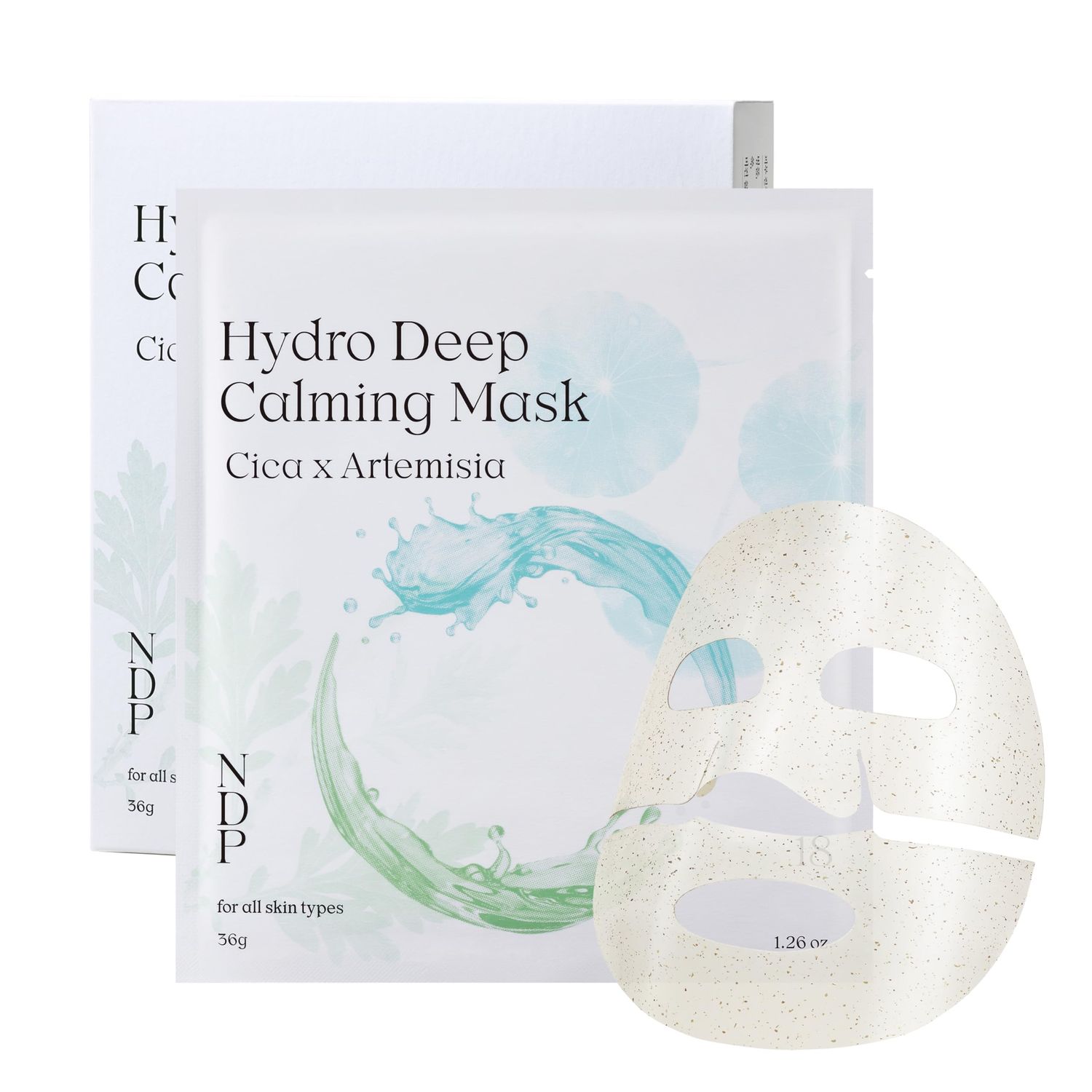 NDP Cica Mugwort Collagen Mask 36g 4ea Korean Hydrogel Sheet Mask for Sensitive Skin 55,000Da Vegan Collagen Wrapping Mask Hydrating, Lifting, Soothing Anti-Aging Face Mask for Women