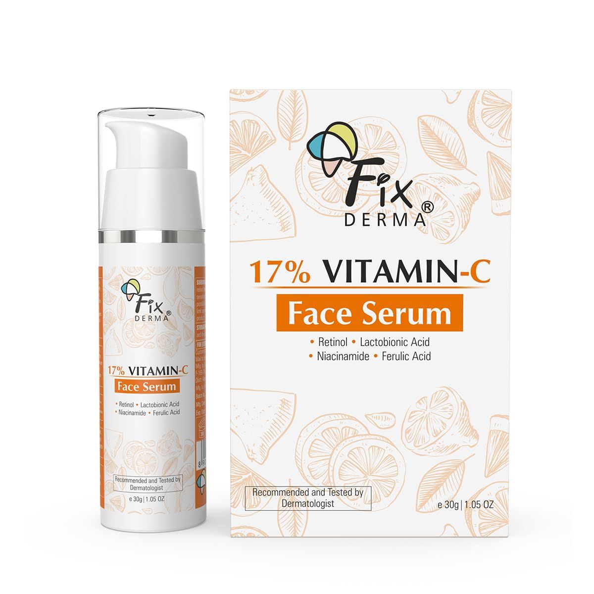 Fixderma 17 Vitamin C Face Serum for Glowing Skin Retinol Face Serum Skin Brightening Vit C Serum for Women and Men Anti Aging Night Face Serum Niacinamide Serum - 30g