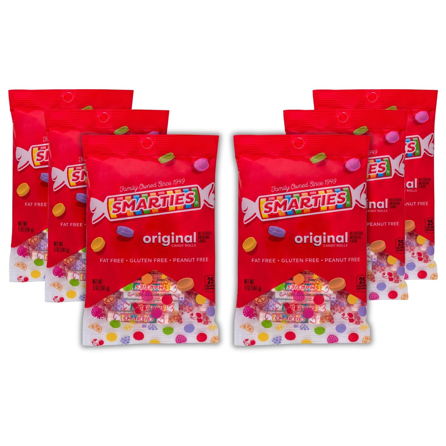 Smarties Candy Rolls Original Flavor Gluten Free Classic Sweetness from Family Owned Since 1949 Peanut Free, Dairy Free Allergen Free Perfect Halloween Treat - 5 Ounce Pack of 6